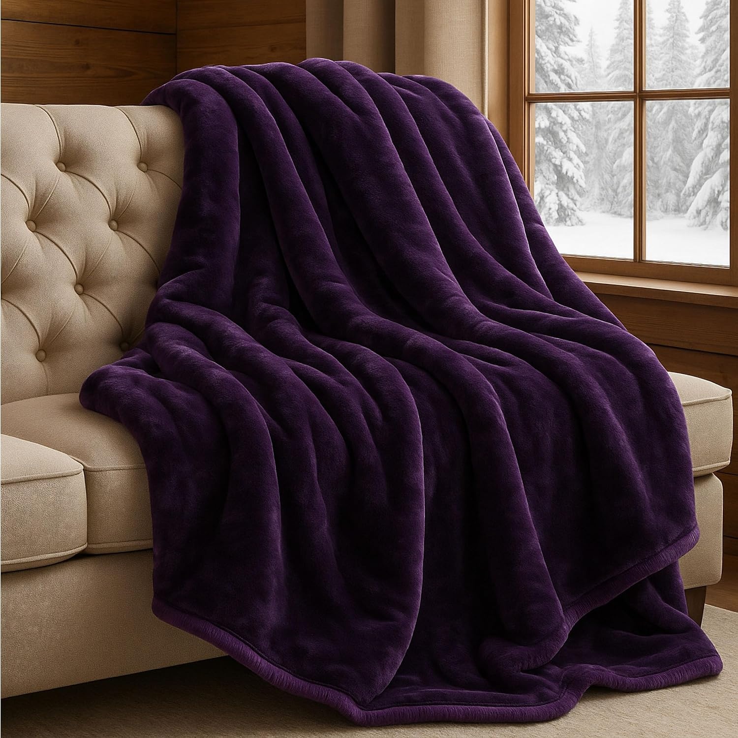 image:imageLavish Home Faux Fur Throw Blanket Oversized 91x81 Soft MinkStyle MachineWashable Bedding 78lb Heavy Throw Blanket for Bed or Sofa CoffeePurple