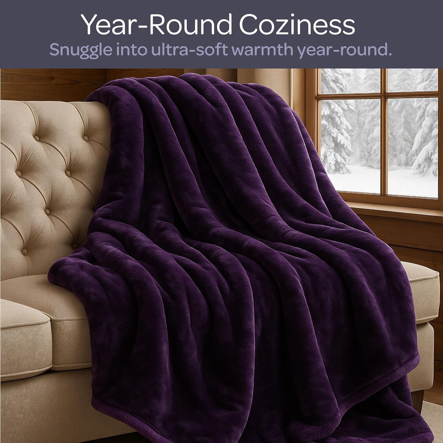 image:imageLavish Home Faux Fur Throw Blanket Oversized 91x81 Soft MinkStyle MachineWashable Bedding 78lb Heavy Throw Blanket for Bed or Sofa CoffeePurple