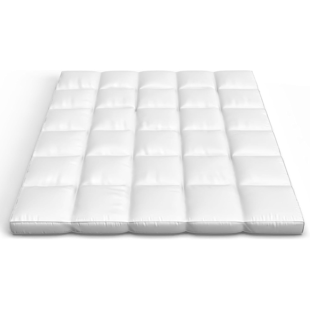image:imageLavish Home Down Mattress Topper Full 2Inch 100 Duck Feather Gusset Bed with 233Thread Count Cotton Mattress Topper Cover Plush Pillow Top for Cushion and Support White