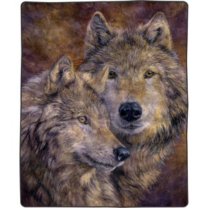 Lavish Home Wolf Blanket – 80×92-inch Printed Pair of Wolves Blanket – Plush Thick 8lb Faux Mink Queen Throw for Couch, Sofa, or Bed