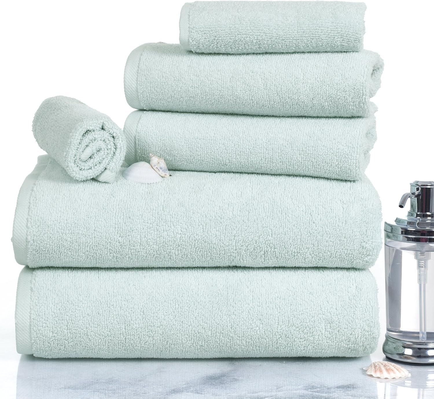 image:image6PC Towel Set Cotton Bathroom Accessories with 2 Bath Towels 2 Hand Cloths and 2 Washcloths Machine Washable Bath Sheets by Lavish Home TaupeSeafoam