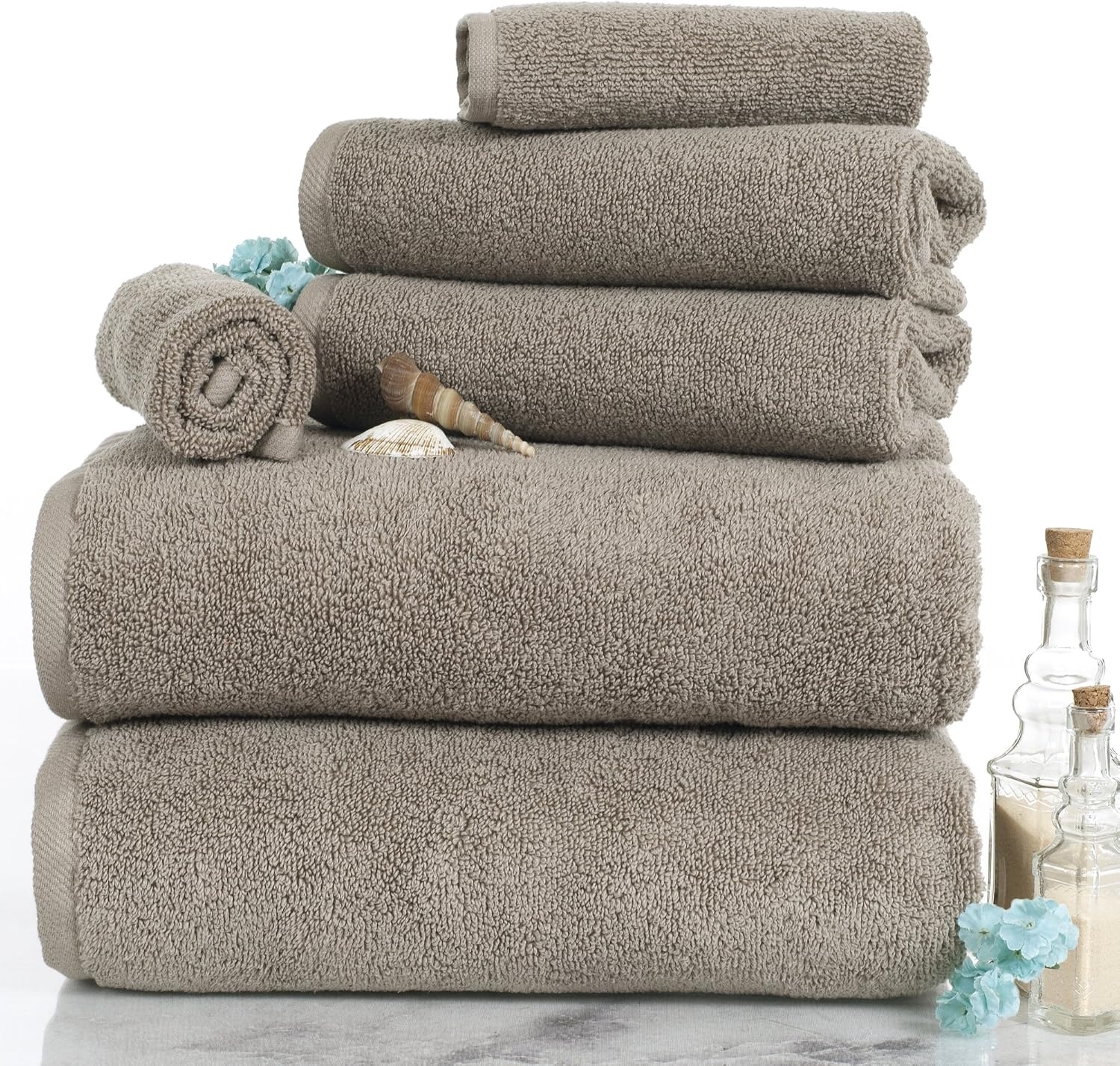 image:image6PC Towel Set Cotton Bathroom Accessories with 2 Bath Towels 2 Hand Cloths and 2 Washcloths Machine Washable Bath Sheets by Lavish Home TaupeTaupe