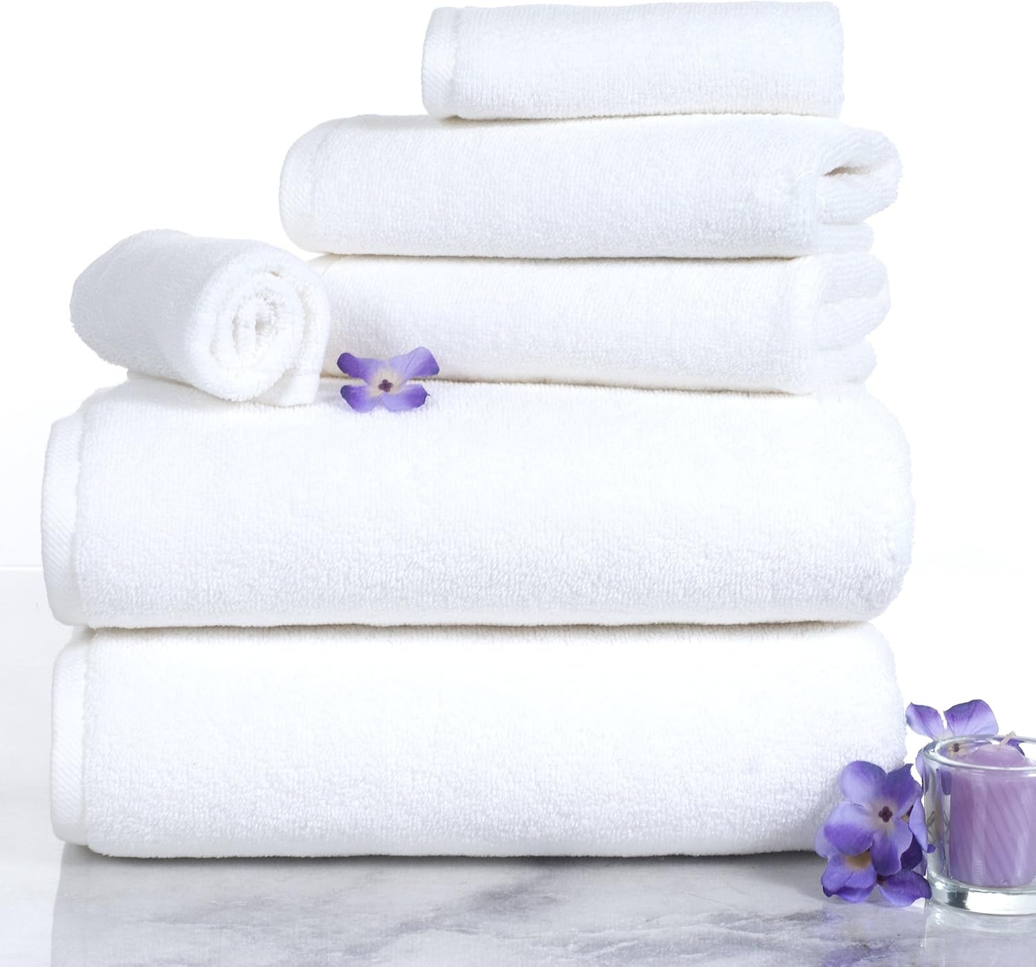 image:image6PC Towel Set Cotton Bathroom Accessories with 2 Bath Towels 2 Hand Cloths and 2 Washcloths Machine Washable Bath Sheets by Lavish Home TaupeWhite