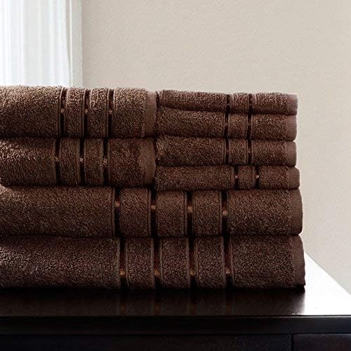 image:imageLavish Home 8PC Plush Bathroom Towels Set 650GSM 100 Cotton Bathroom Essentials with 4 Absorbent Wash Cloths 2 Hand Cloths and 2 Bath Towel for Shower Gym Dorm and Spa Brown