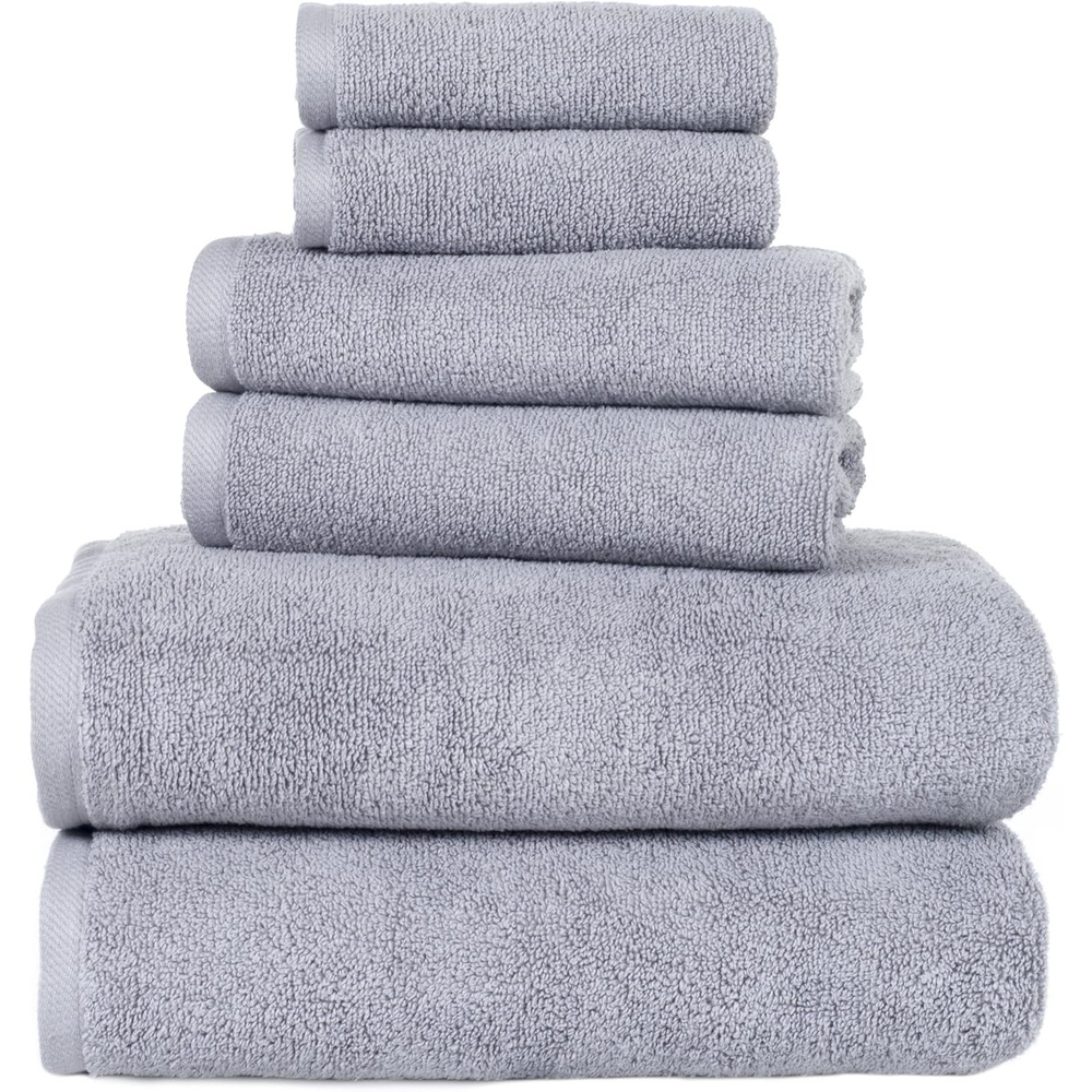 image:image100 Percent Cotton Towel Set Zero Twist Soft and Absorbent 6 Piece Set With 2 Bath Towels 2 Hand Cloths and 2 Washcloths Silver By Lavish Home
