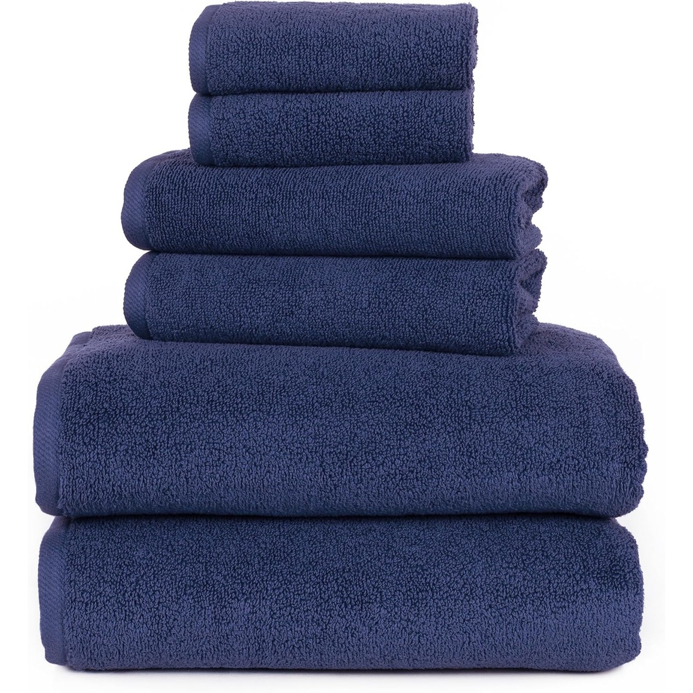image:image6PC Towel Set Cotton Bathroom Accessories with 2 Bath Towels 2 Hand Cloths and 2 Washcloths Machine Washable Bath Sheets by Lavish Home TaupeNavy