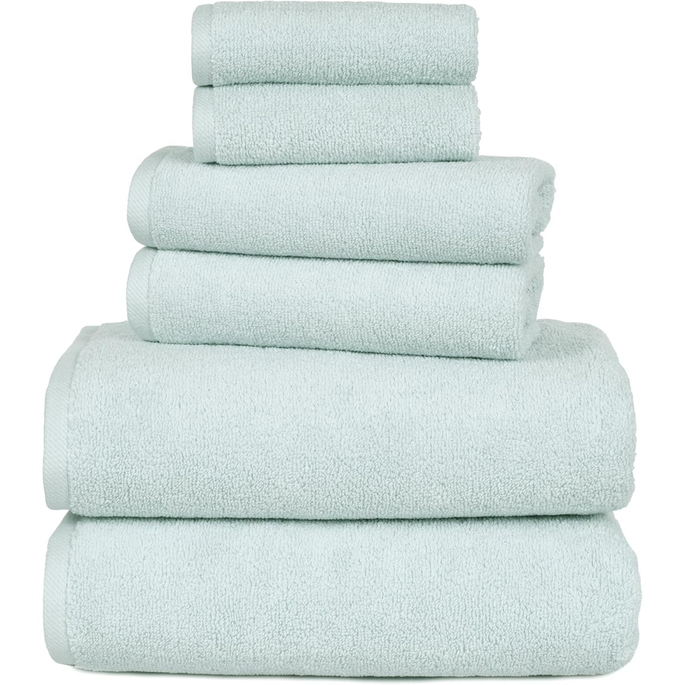 image:image6PC Towel Set Cotton Bathroom Accessories with 2 Bath Towels 2 Hand Cloths and 2 Washcloths Machine Washable Bath Sheets by Lavish Home TaupeSeafoam