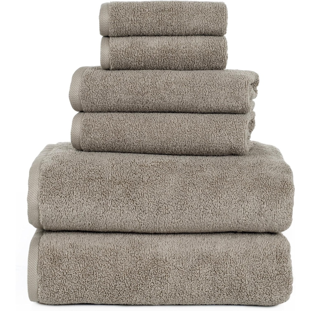 image:image6PC Towel Set Cotton Bathroom Accessories with 2 Bath Towels 2 Hand Cloths and 2 Washcloths Machine Washable Bath Sheets by Lavish Home TaupeTaupe