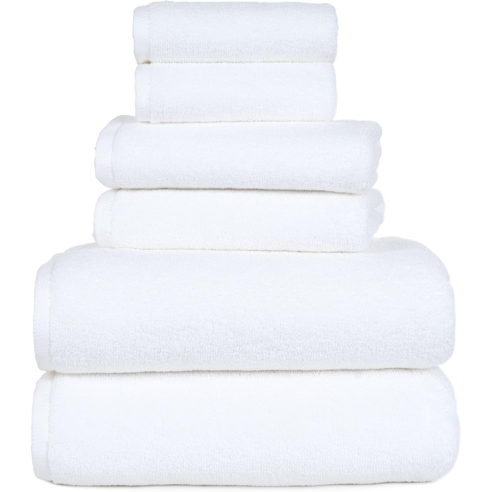 image:image6PC Towel Set Cotton Bathroom Accessories with 2 Bath Towels 2 Hand Cloths and 2 Washcloths Machine Washable Bath Sheets by Lavish Home TaupeWhite