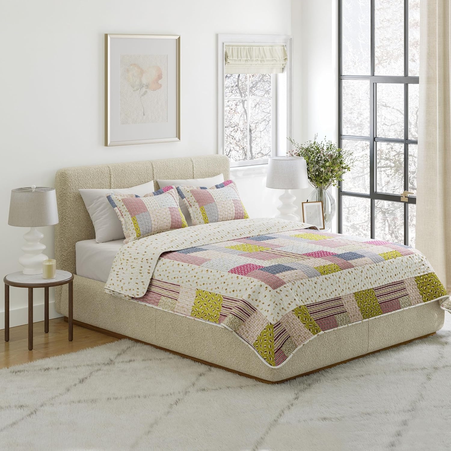 image:image3Piece Quilt Set Savannah Classic Patchwork King Quilt with 2 King Pillow Shams Machine Washable Lightweight Bedding by Lavish Home Multicolor