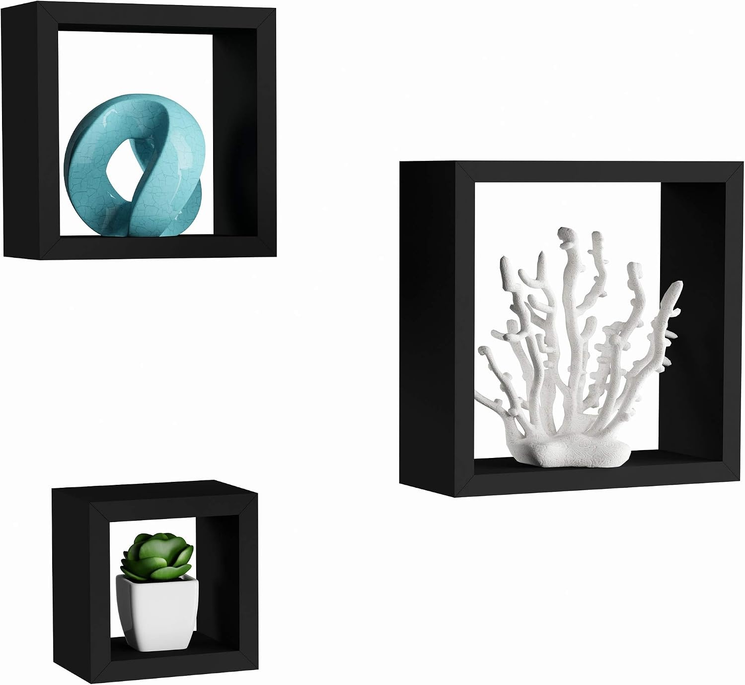 image:imageFloating Shelves Cube Wall Shelf Set with Hidden Brackets 3 Sizes to Display Dcor Books Photos More Hardware Included by Lavish Home Black