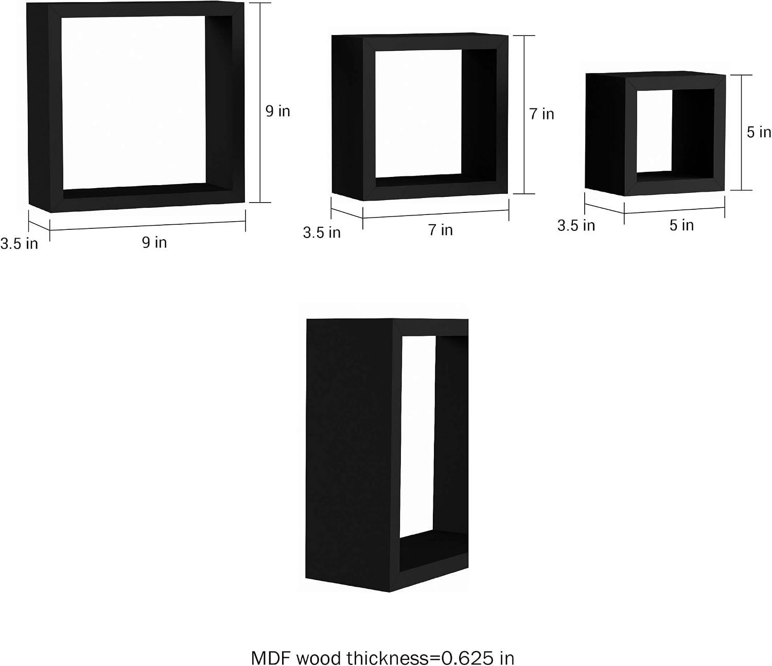 image:imageFloating Shelves Cube Wall Shelf Set with Hidden Brackets 3 Sizes to Display Dcor Books Photos More Hardware Included by Lavish Home Black