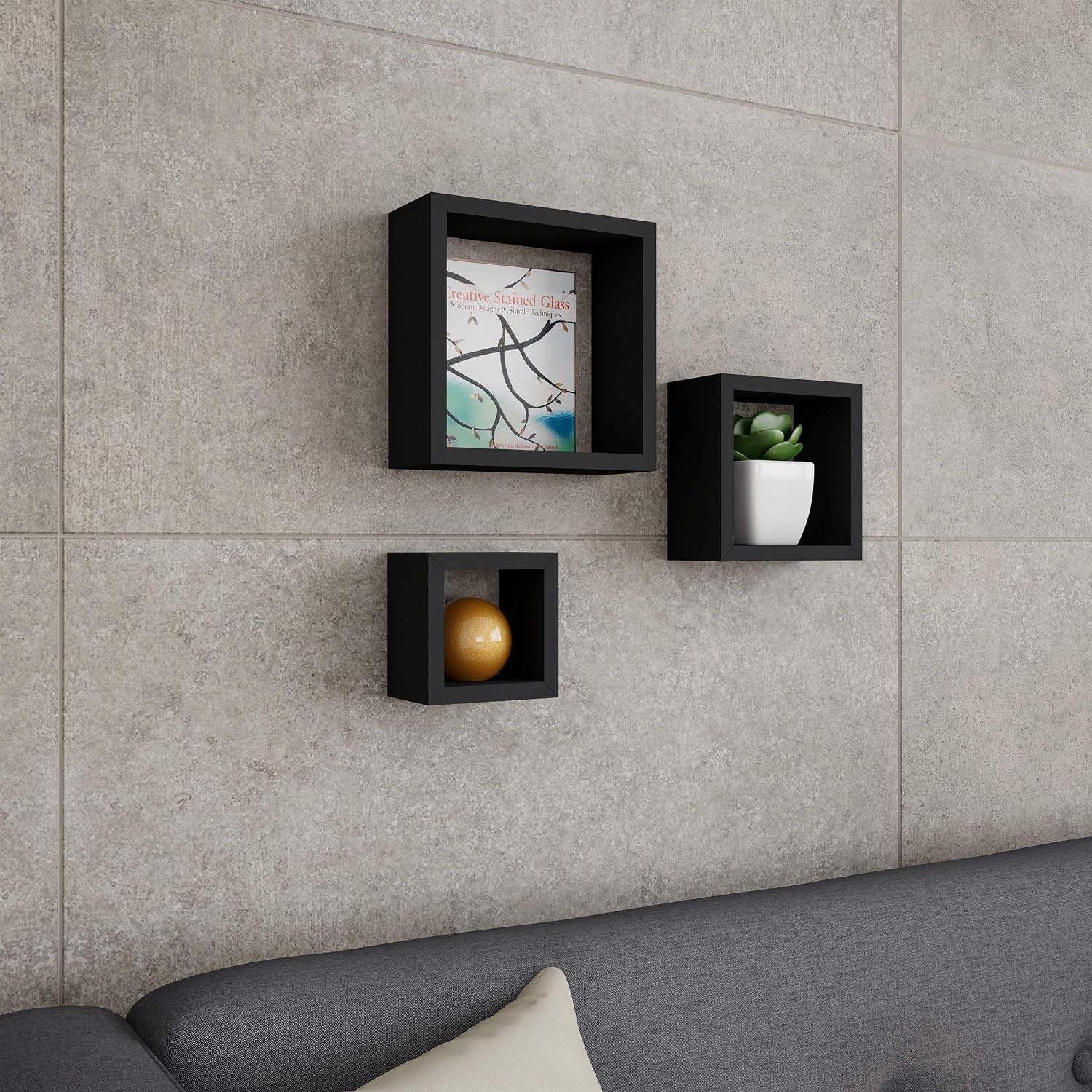 image:imageFloating Shelves Cube Wall Shelf Set with Hidden Brackets 3 Sizes to Display Dcor Books Photos More Hardware Included by Lavish Home Black