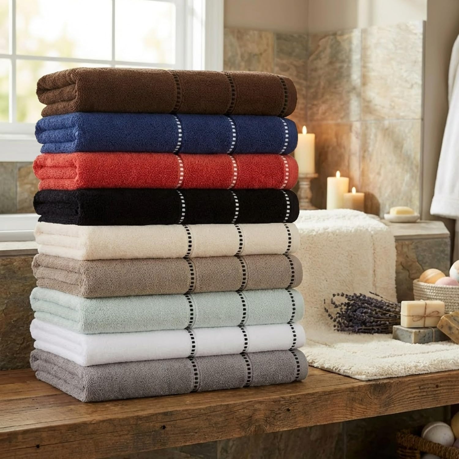 image:imageLavish Home 6 Piece Bathroom Towels Set 525GSM 100 Cotton Bathroom Essentials 2 Bath Sheets 2 Hand Towels and 2 Wash Cloths for Bath Shower Gym Spa and Dorm Room WhiteChocolate