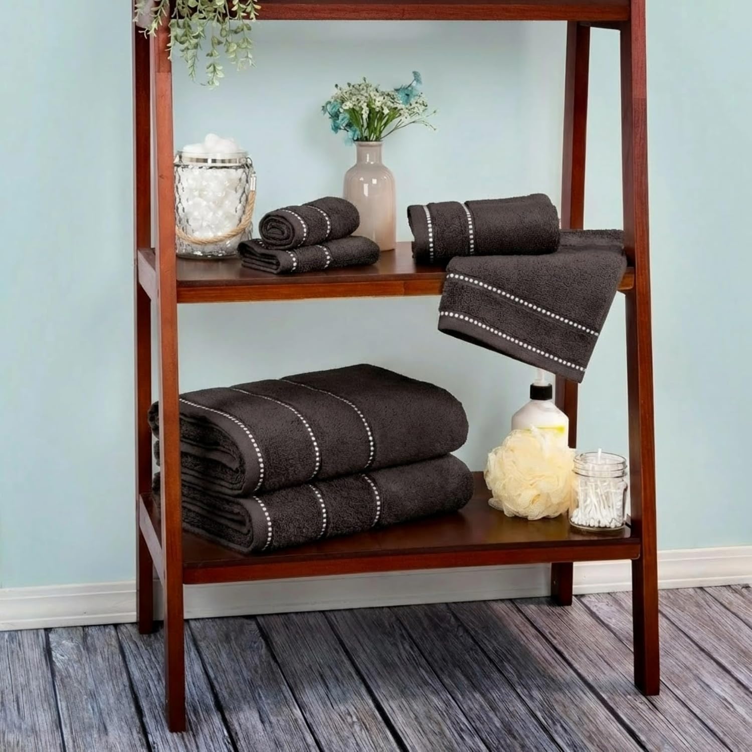 image:imageLavish Home 6 Piece Bathroom Towels Set 525GSM 100 Cotton Bathroom Essentials 2 Bath Sheets 2 Hand Towels and 2 Wash Cloths for Bath Shower Gym Spa and Dorm Room WhiteCharcoal Gray