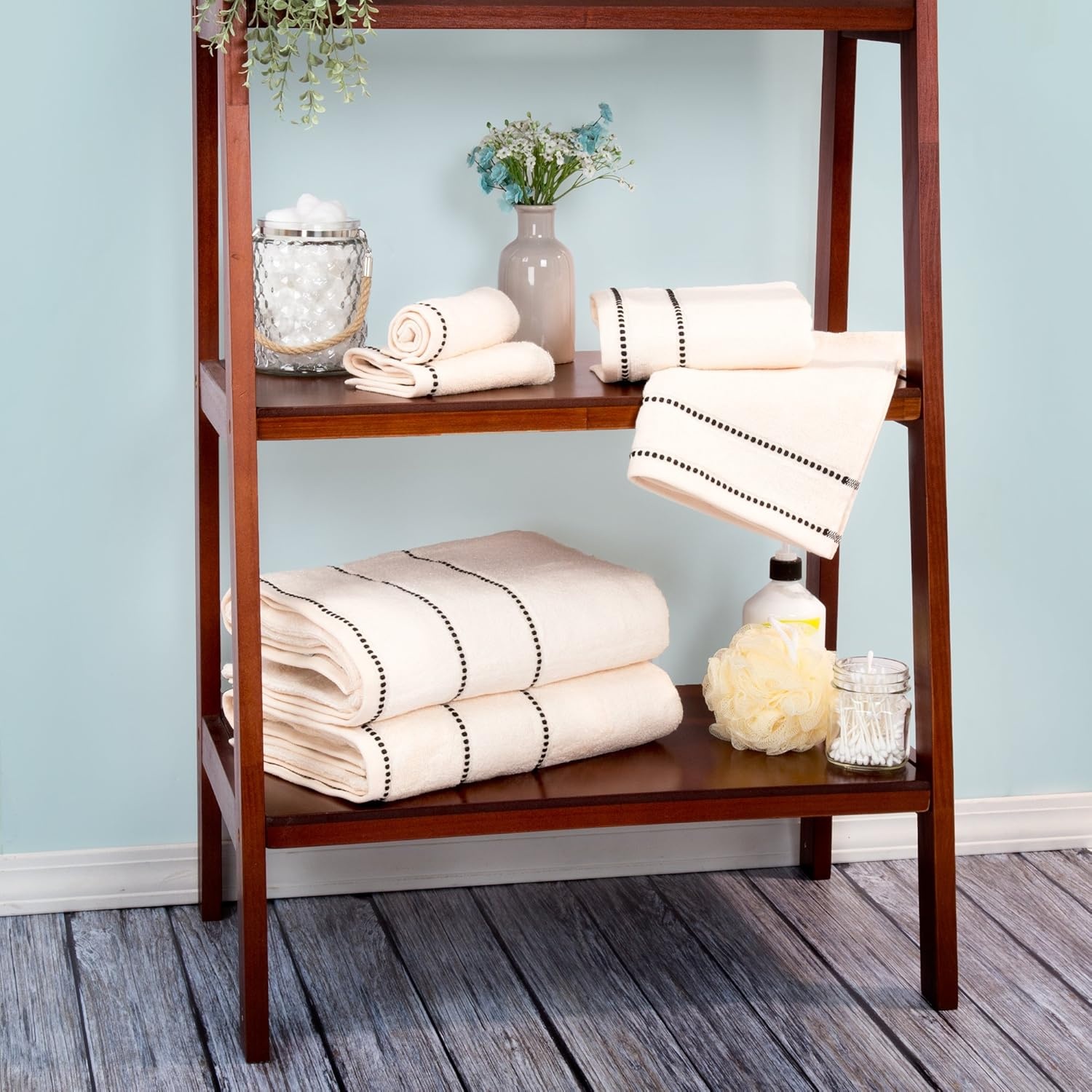 image:imageLavish Home 6 Piece Bathroom Towels Set 525GSM 100 Cotton Bathroom Essentials 2 Bath Sheets 2 Hand Towels and 2 Wash Cloths for Bath Shower Gym Spa and Dorm Room WhiteBeige