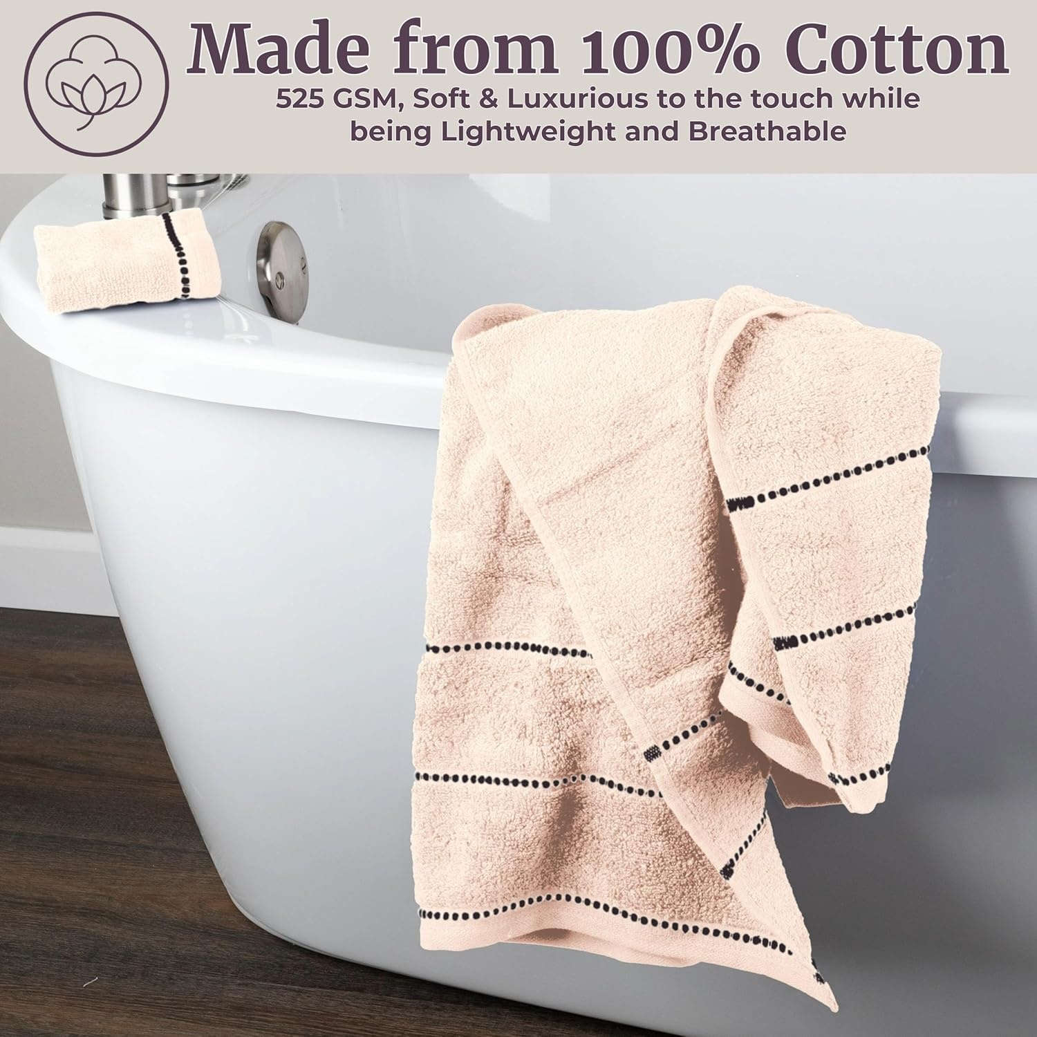 image:imageLavish Home 6 Piece Bathroom Towels Set 525GSM 100 Cotton Bathroom Essentials 2 Bath Sheets 2 Hand Towels and 2 Wash Cloths for Bath Shower Gym Spa and Dorm Room WhiteBeige