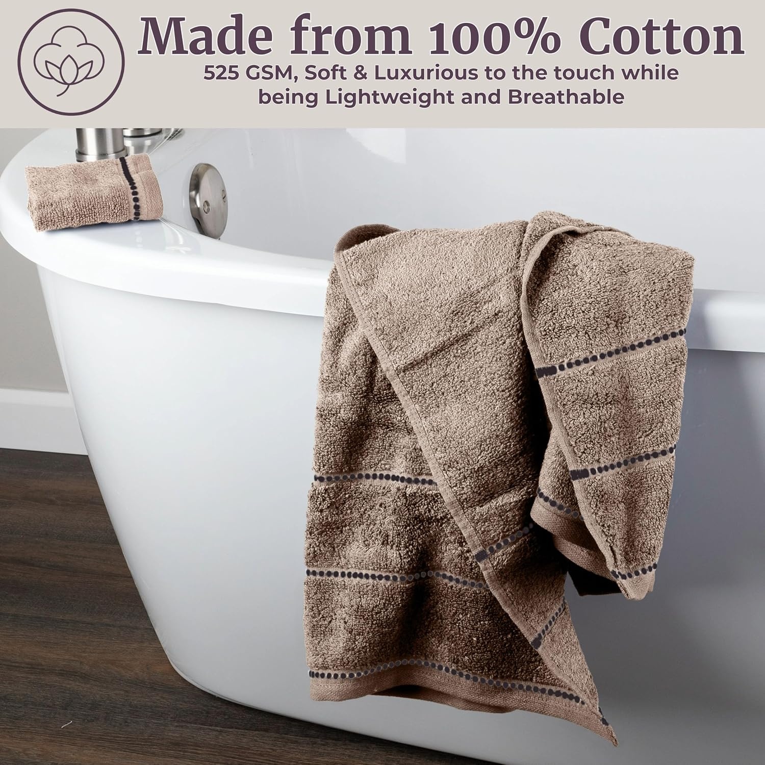 image:imageLavish Home 6 Piece Bathroom Towels Set 525GSM 100 Cotton Bathroom Essentials 2 Bath Sheets 2 Hand Towels and 2 Wash Cloths for Bath Shower Gym Spa and Dorm Room WhiteTaupe and Black