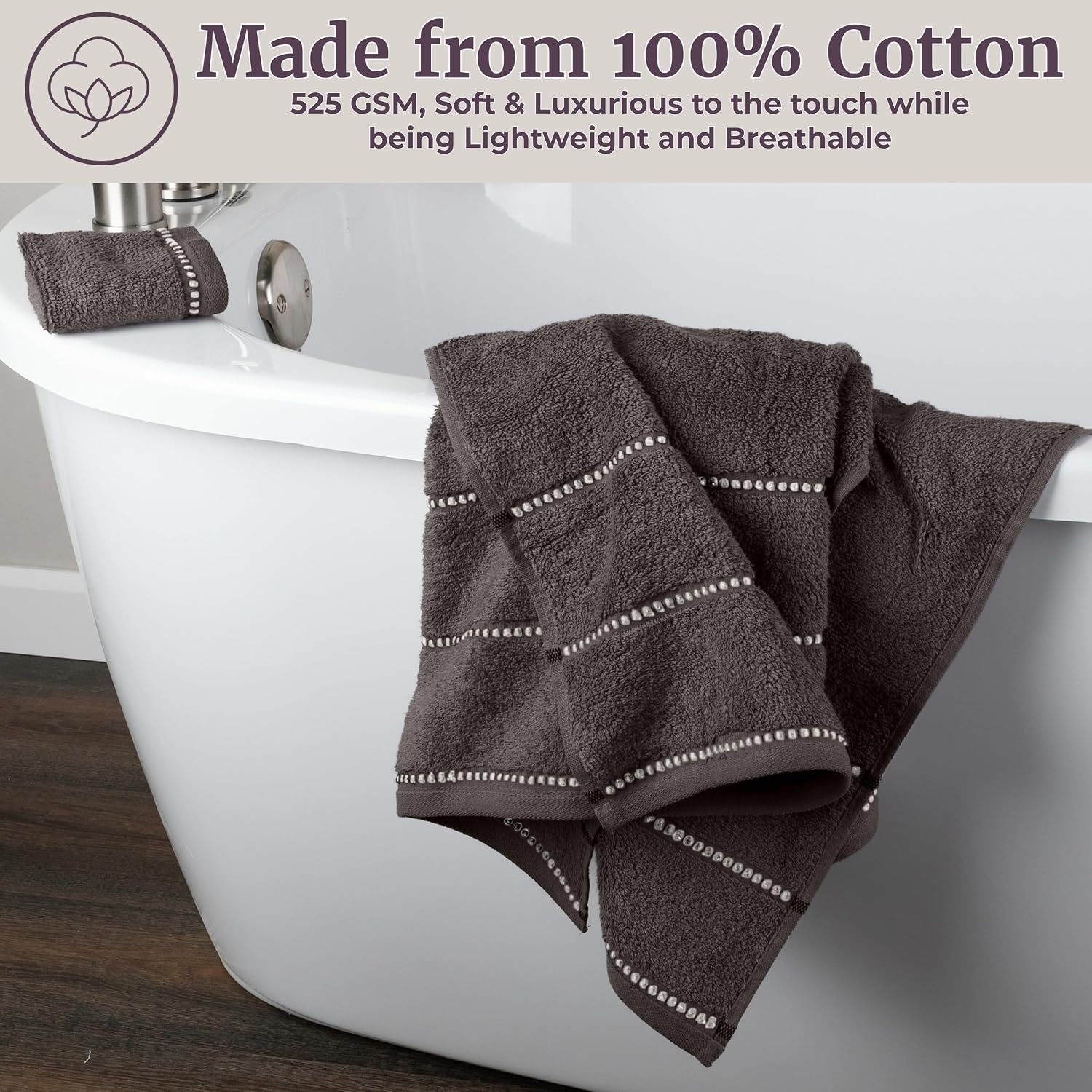 image:imageLavish Home 6 Piece Bathroom Towels Set 525GSM 100 Cotton Bathroom Essentials 2 Bath Sheets 2 Hand Towels and 2 Wash Cloths for Bath Shower Gym Spa and Dorm Room WhiteCharcoal Gray