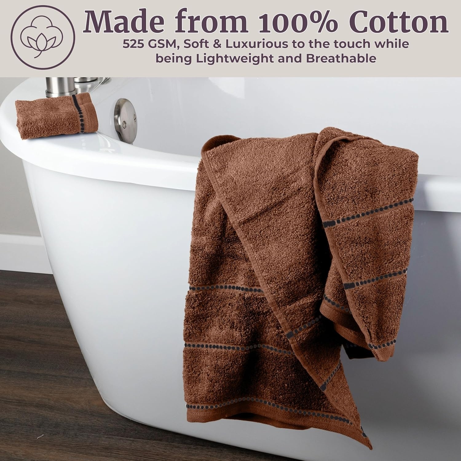 image:imageLavish Home 6 Piece Bathroom Towels Set 525GSM 100 Cotton Bathroom Essentials 2 Bath Sheets 2 Hand Towels and 2 Wash Cloths for Bath Shower Gym Spa and Dorm Room WhiteChocolate