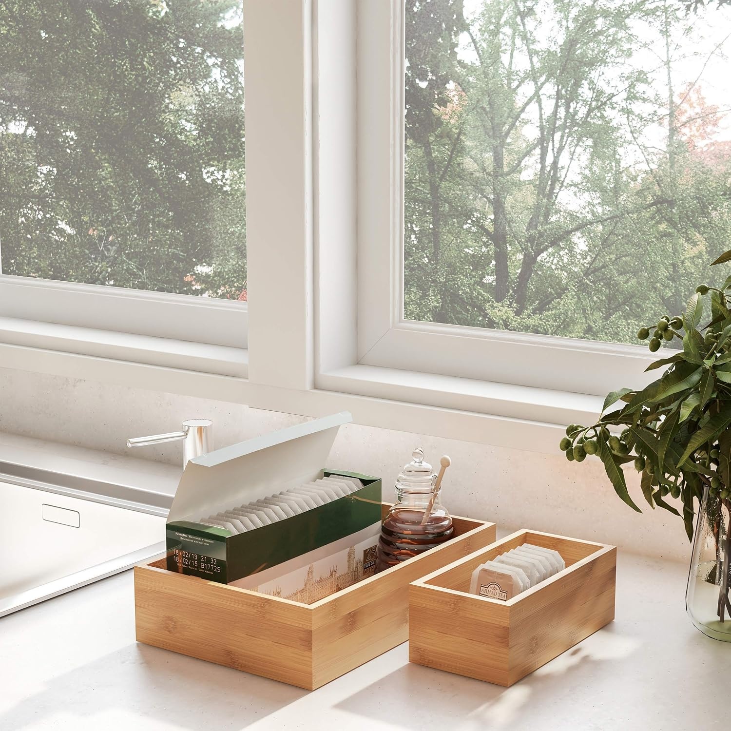 image:imageLavish Home Bamboo Drawer Organizer 5Compartment Modular Box Set Tray Storage for Kitchens Offices Bedrooms and Bathrooms Natural Finish