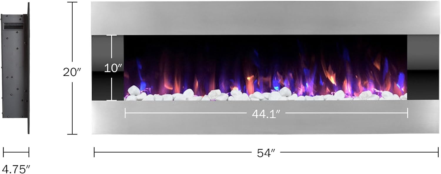 image:imageNorthwest Electric Fireplace 54 Inch Wall Mounted Fireplace Heater with Remote Control Adjustable LED Flame Color Timer and Heat Silver54 Silver Black