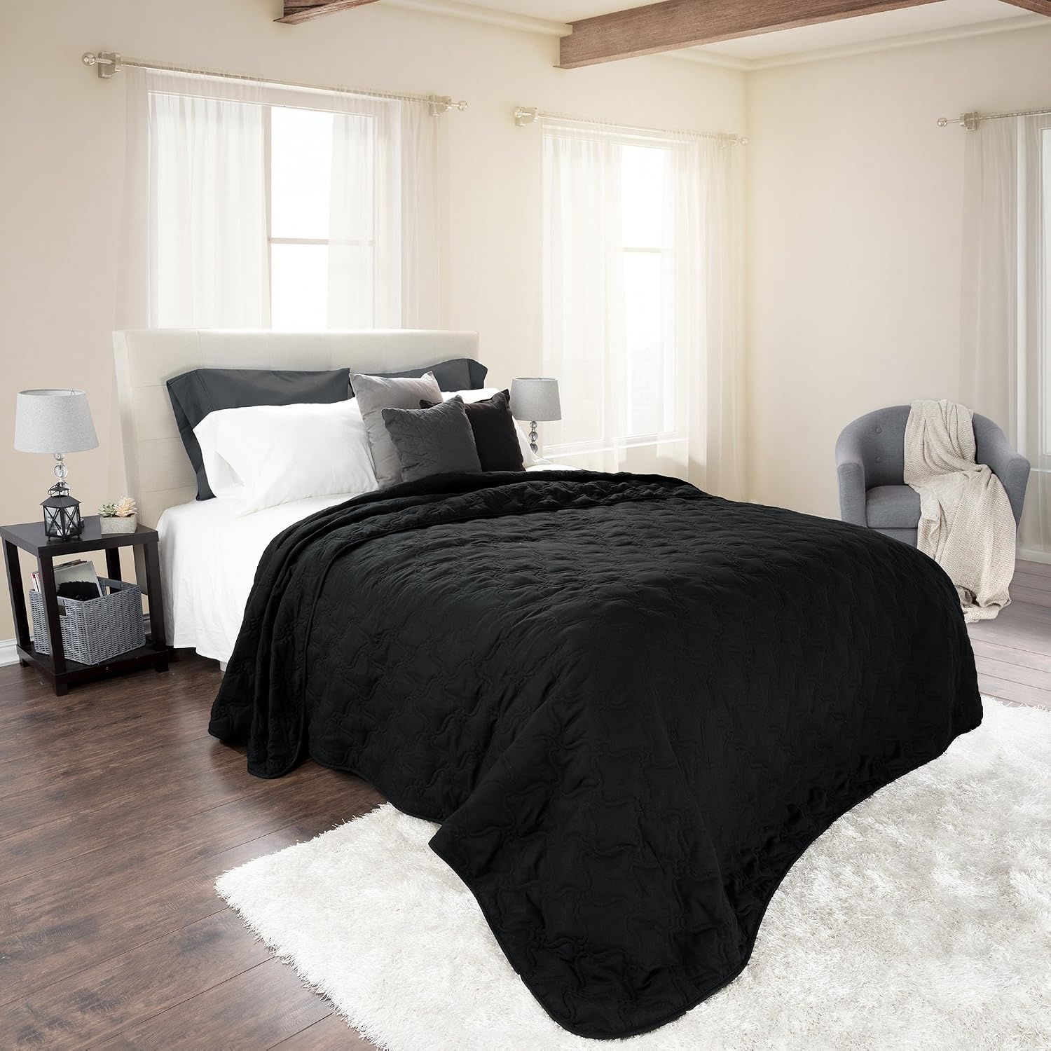 image:imageSolid Color Quilt by Lavish Home King BlackBlack