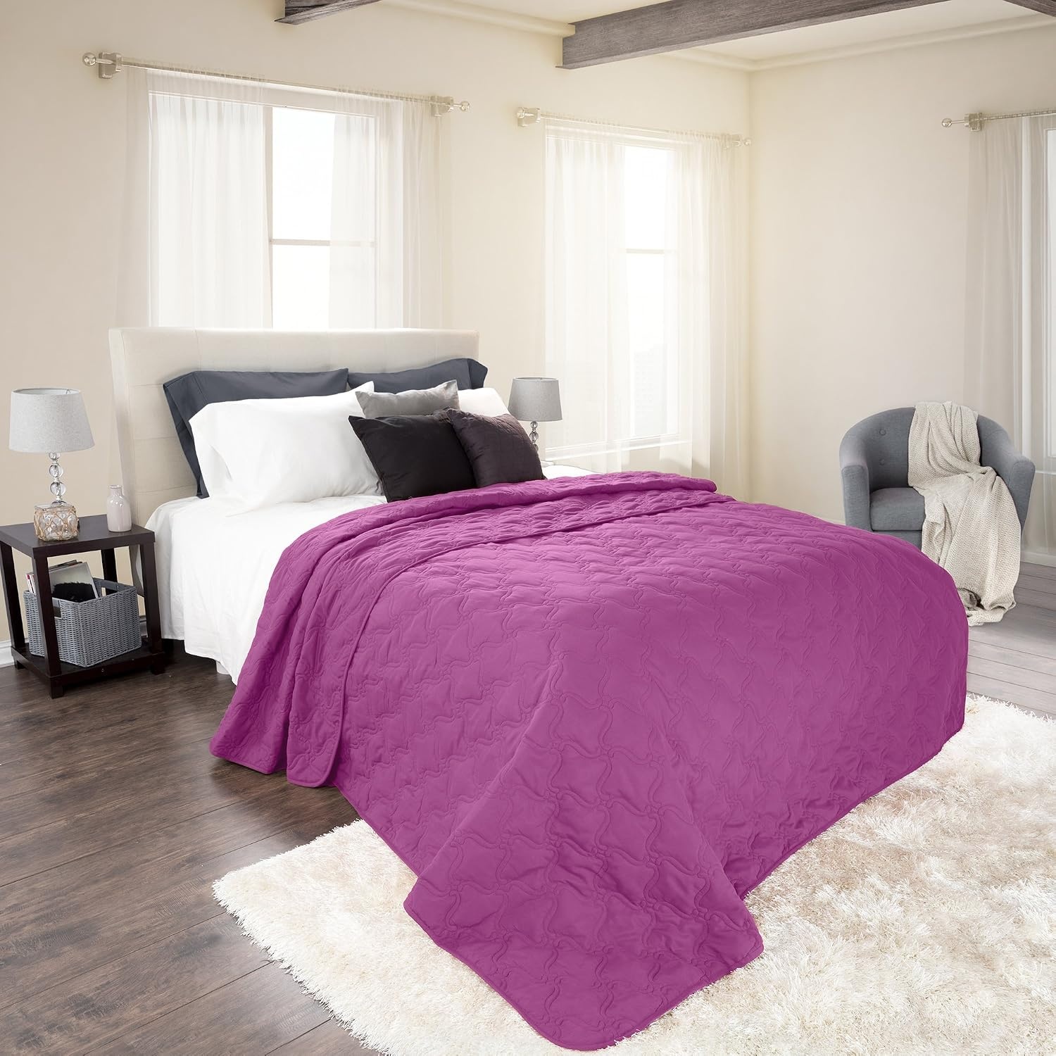 image:imageSolid Color Quilt by Lavish Home King BlackPurple