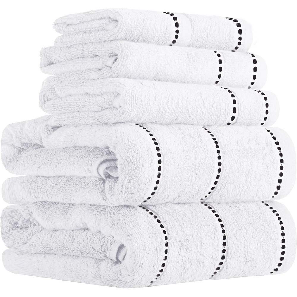 image:imageLavish Home 6 Piece Bathroom Towels Set  525GSM 100 Cotton Bathroom Essentials  2 Bath Sheets 2 Hand Towels and 2 Wash Cloths for Bath Shower Gym Spa and Dorm Room WhiteWhite and Black