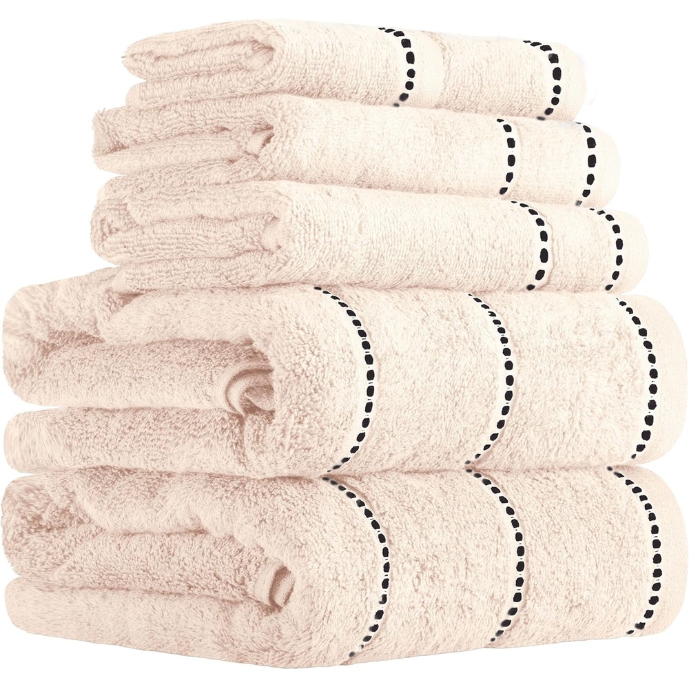 image:imageLavish Home 6 Piece Bathroom Towels Set 525GSM 100 Cotton Bathroom Essentials 2 Bath Sheets 2 Hand Towels and 2 Wash Cloths for Bath Shower Gym Spa and Dorm Room WhiteBeige
