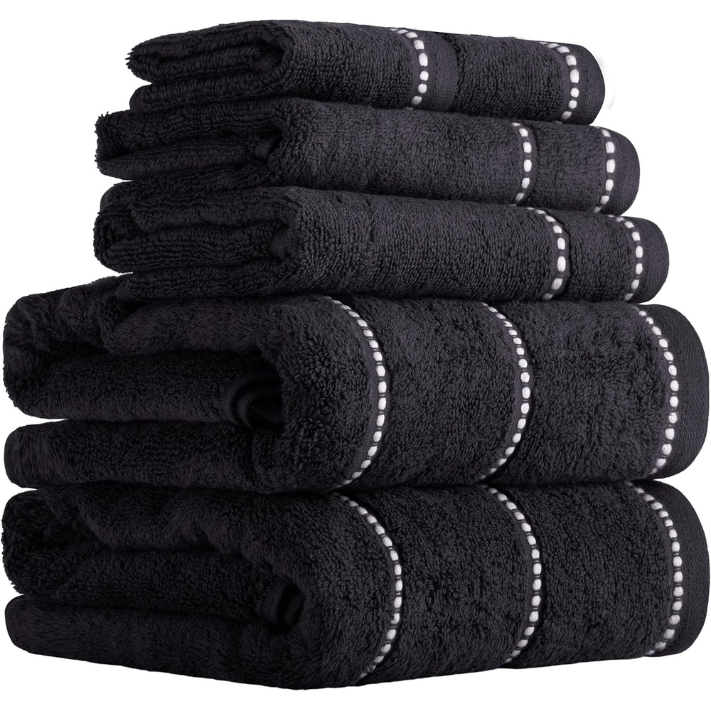 image:imageLavish Home 6 Piece Bathroom Towels Set 525GSM 100 Cotton Bathroom Essentials 2 Bath Sheets 2 Hand Towels and 2 Wash Cloths for Bath Shower Gym Spa and Dorm Room WhiteBlack and White