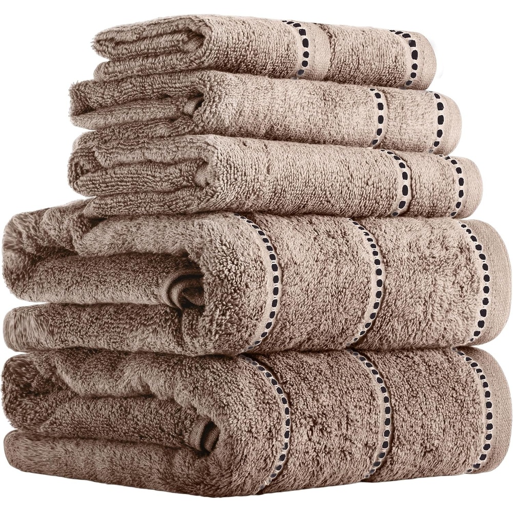 image:imageLavish Home 6 Piece Bathroom Towels Set 525GSM 100 Cotton Bathroom Essentials 2 Bath Sheets 2 Hand Towels and 2 Wash Cloths for Bath Shower Gym Spa and Dorm Room WhiteTaupe and Black
