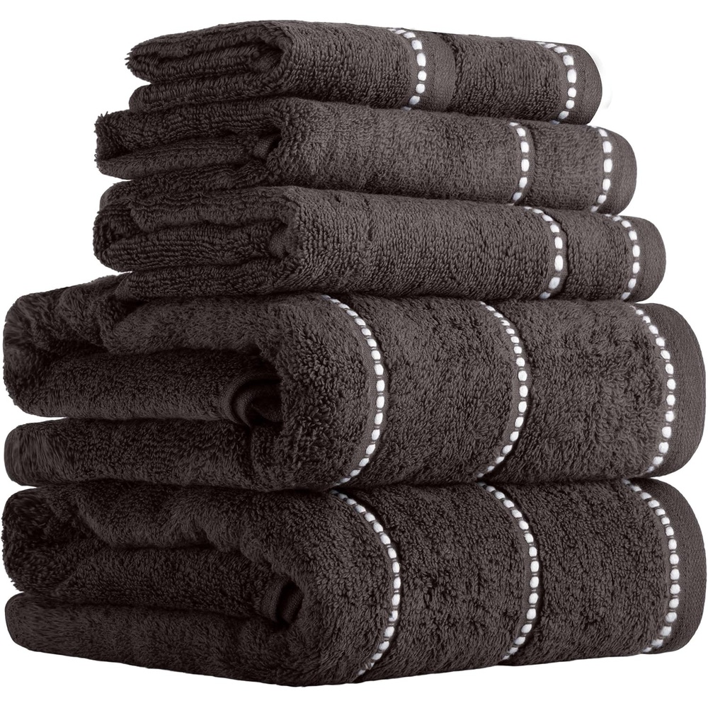 image:imageLavish Home 6 Piece Bathroom Towels Set 525GSM 100 Cotton Bathroom Essentials 2 Bath Sheets 2 Hand Towels and 2 Wash Cloths for Bath Shower Gym Spa and Dorm Room WhiteCharcoal Gray