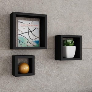 Floating Shelves- Cube Wall Shelf Set with Hidden Brackets, 3 Sizes to Display Décor, Books, Photos, More- Hardware Included by Lavish Home (Black)