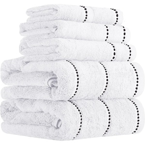 Lavish Home 6 Piece Bathroom Towels Set – 525GSM 100% Cotton Bathroom Essentials – 2 Bath Sheets, 2 Hand Towels, and 2 Wash Cloths for Bath, Shower, Gym, Spa, and Dorm Room (White)(White and Black)