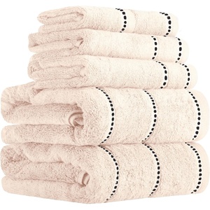 Lavish Home 6 Piece Bathroom Towels Set – 525GSM 100% Cotton Bathroom Essentials – 2 Bath Sheets, 2 Hand Towels, and 2 Wash Cloths for Bath, Shower, Gym, Spa, and Dorm Room (White)(Beige)
