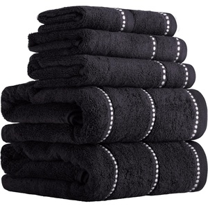 Lavish Home 6 Piece Bathroom Towels Set – 525GSM 100% Cotton Bathroom Essentials – 2 Bath Sheets, 2 Hand Towels, and 2 Wash Cloths for Bath, Shower, Gym, Spa, and Dorm Room (White)(Black and White)