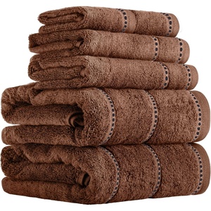 Lavish Home 6 Piece Bathroom Towels Set – 525GSM 100% Cotton Bathroom Essentials – 2 Bath Sheets, 2 Hand Towels, and 2 Wash Cloths for Bath, Shower, Gym, Spa, and Dorm Room (White)(Chocolate)