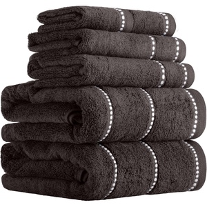 Lavish Home 6 Piece Bathroom Towels Set – 525GSM 100% Cotton Bathroom Essentials – 2 Bath Sheets, 2 Hand Towels, and 2 Wash Cloths for Bath, Shower, Gym, Spa, and Dorm Room (White)(Charcoal Gray)