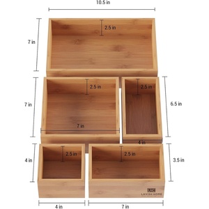 Lavish Home Bamboo Drawer Organizer – 5-Compartment Modular Box Set – Tray Storage for Kitchens, Offices, Bedrooms, and Bathrooms (Natural Finish)
