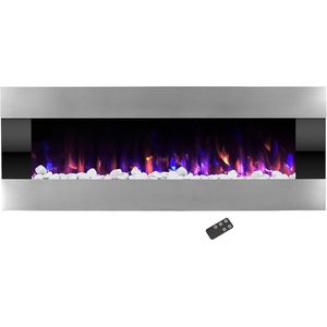 Northwest Electric Fireplace – 54 Inch Wall Mounted Fireplace Heater with Remote Control Adjustable LED Flame Color, Timer, and Heat (Silver)(54″  Silver & Black)