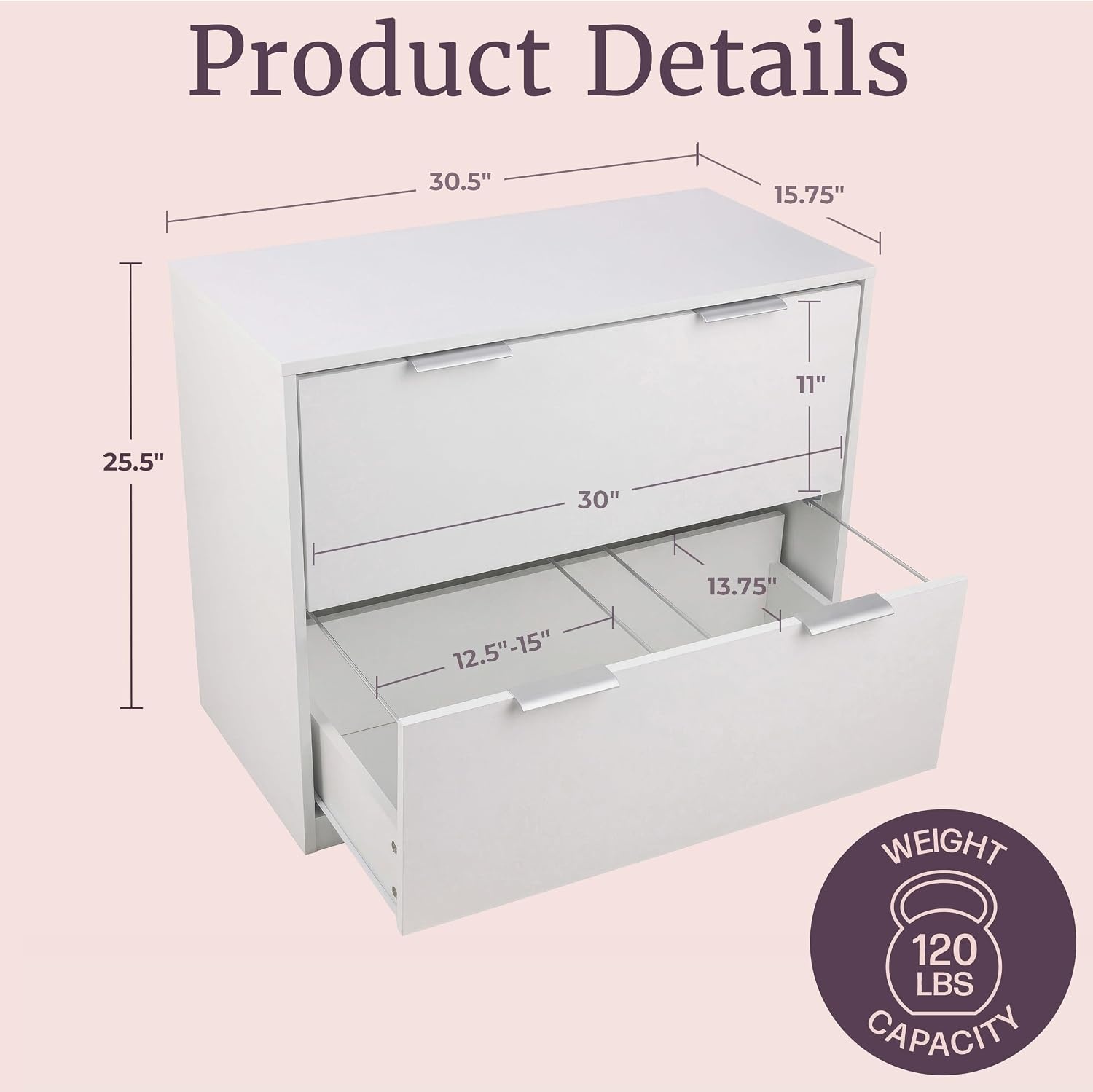 image:image2 Drawer File Cabinet Wooden Lateral Filing Cabinet with 2 Large Storage Drawers and Adjustable Hanging File Bars Printer Stand for Home Office Organization and Storage by Lavish Home White