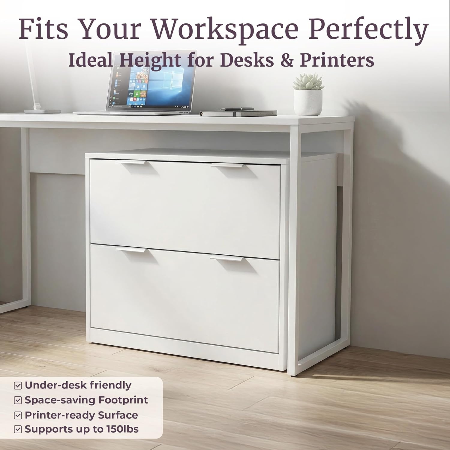 image:image2 Drawer File Cabinet Wooden Lateral Filing Cabinet with 2 Large Storage Drawers and Adjustable Hanging File Bars Printer Stand for Home Office Organization and Storage by Lavish Home White