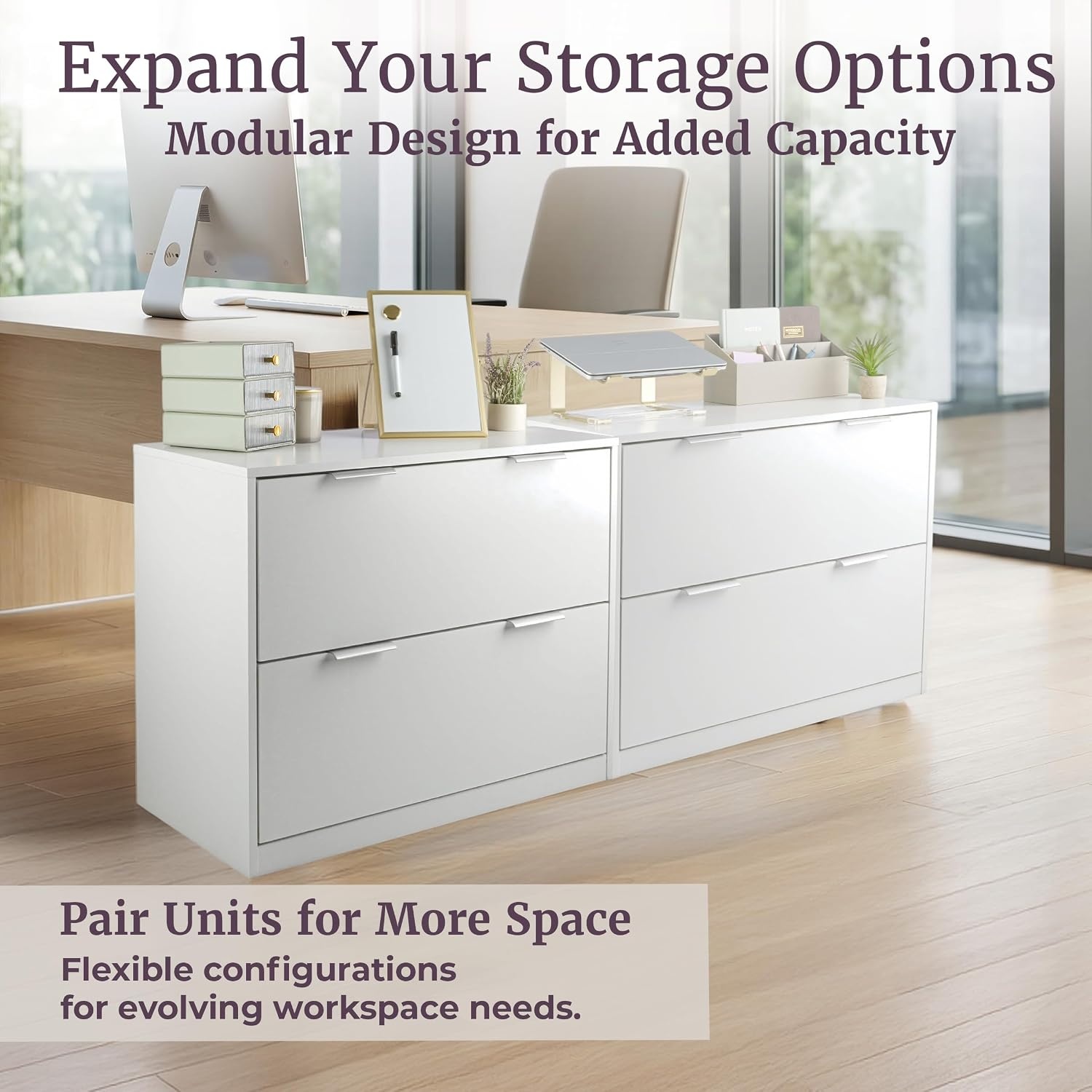 image:image2 Drawer File Cabinet Wooden Lateral Filing Cabinet with 2 Large Storage Drawers and Adjustable Hanging File Bars Printer Stand for Home Office Organization and Storage by Lavish Home White