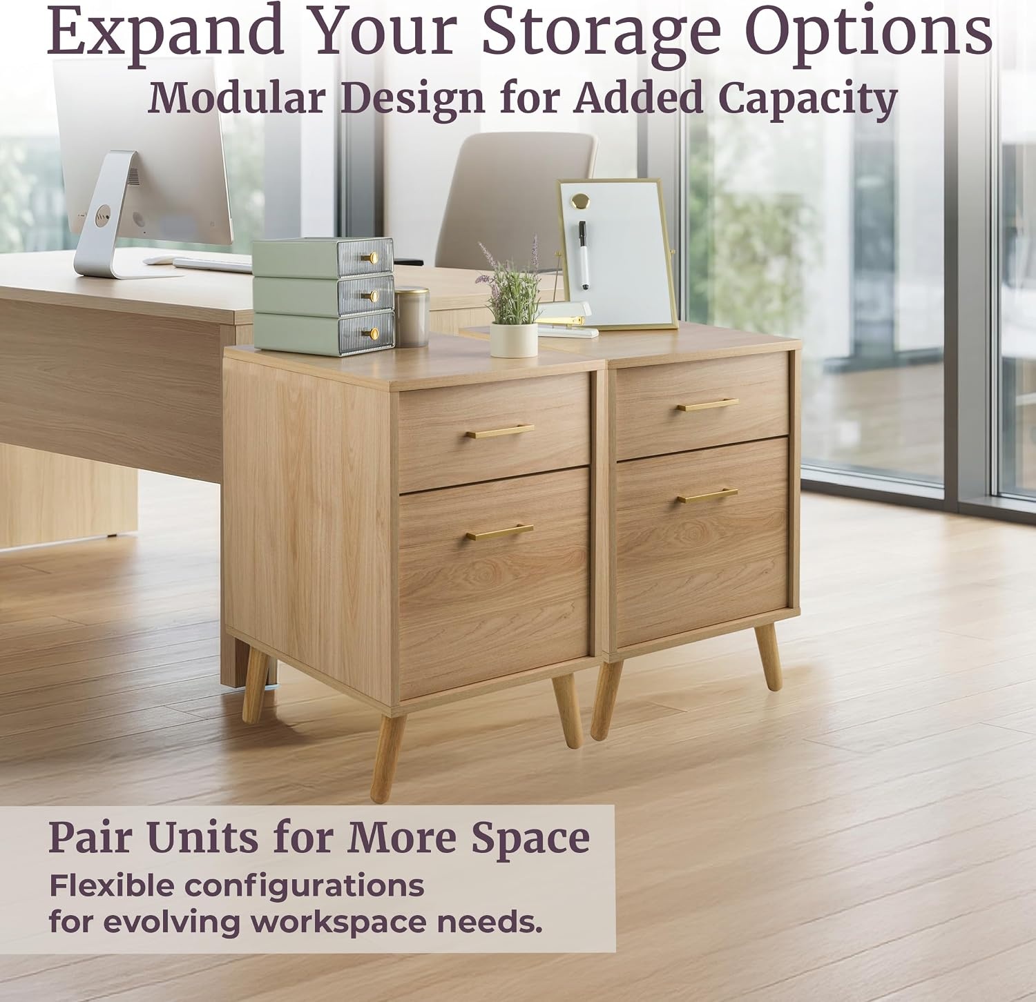 image:image2 Drawer File Cabinet Wooden Small Filing Cabinet with 2 Storage Drawers and Adjustable Hanging File Bar Under Desk Drawers for Home Office Organization and Storage by Lavish Home Natural