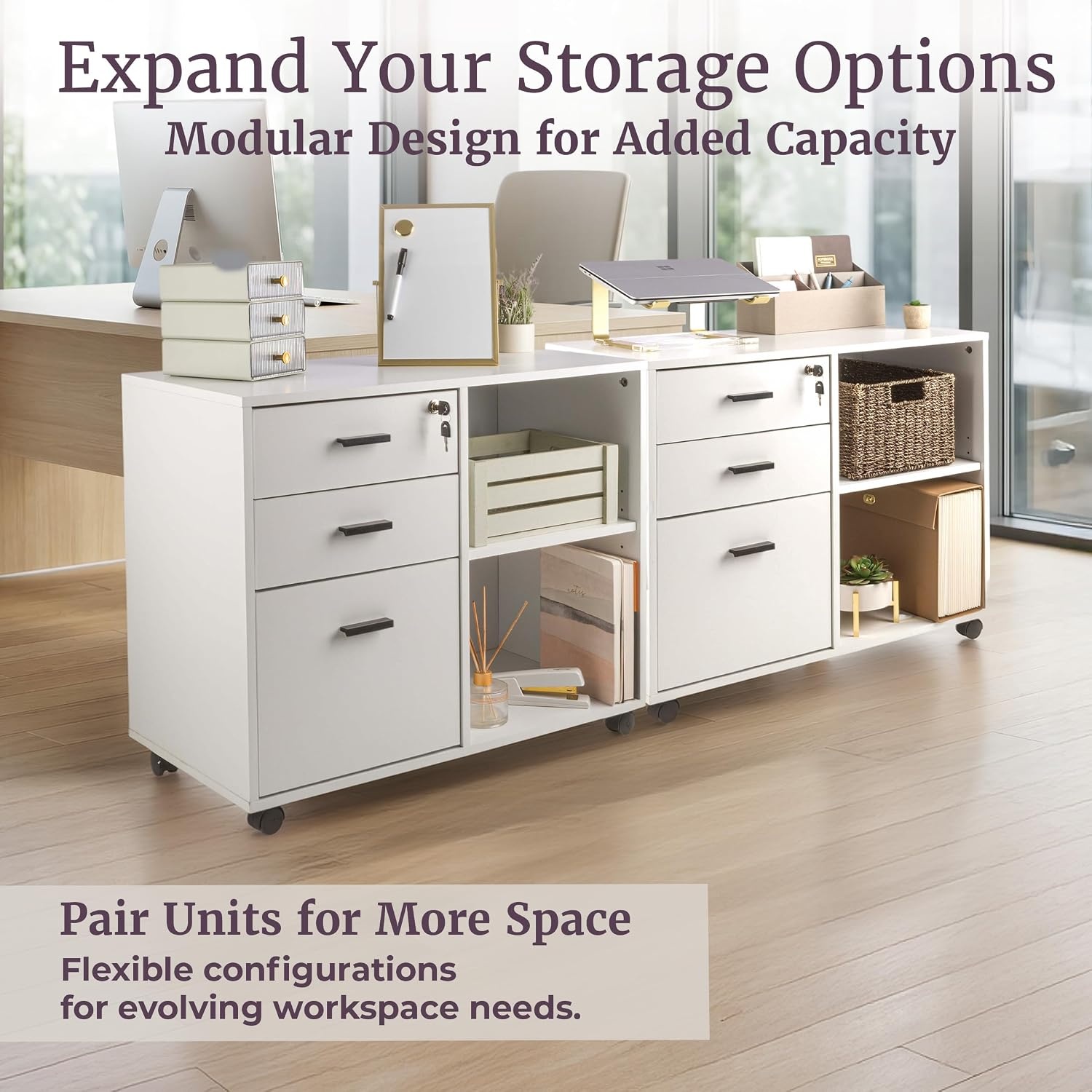 image:image3 Drawer File Cabinet with Lock Wooden Lateral Filing Cabinet with 3 Storage Drawers and Adjustable Shelf Rolling Printer Stand for Home Office Organization and Storage by Lavish Home White