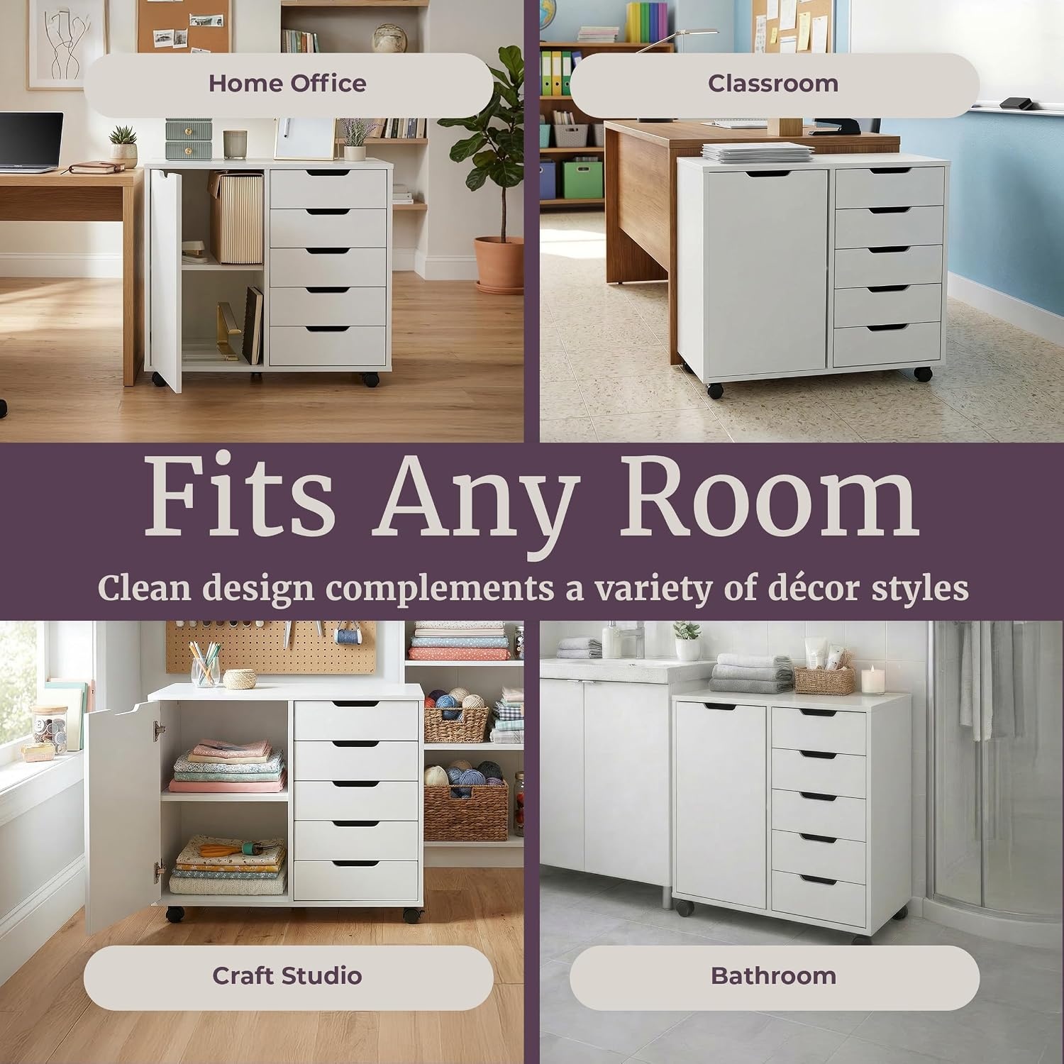 image:image5 Drawer Office Storage Cabinet Wooden Lateral File Cabinet with 5 Drawers Door and Adjustable Shelves Rolling Printer Stand for Home Office Organization and Storage by Lavish Home White