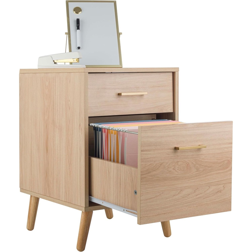 image:image2 Drawer File Cabinet Wooden Small Filing Cabinet with 2 Storage Drawers and Adjustable Hanging File Bar Under Desk Drawers for Home Office Organization and Storage by Lavish Home Natural