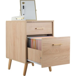 2 Drawer File Cabinet – Wooden Small Filing Cabinet with 2 Storage Drawers and Adjustable Hanging File Bar – Under Desk Drawers for Home Office Organization and Storage by Lavish Home (Natural)