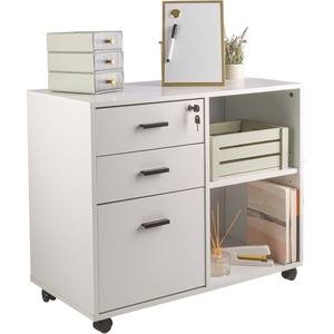 3 Drawer File Cabinet with Lock – Wooden Lateral Filing Cabinet with 3 Storage Drawers and Adjustable Shelf – Rolling Printer Stand for Home Office Organization and Storage by Lavish Home (White)